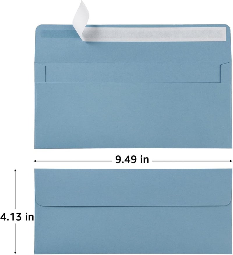 Wishop 100 Pack Colorful #10 Business Envelopes Self Seal Standard Envelopes for Office Checks, Business, Letter Mailing Invoices, 4.13 x 9.49 Inches (Dusty-Blue) - Image 2